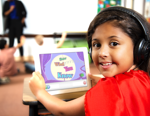 Girl in classroom using Istation 